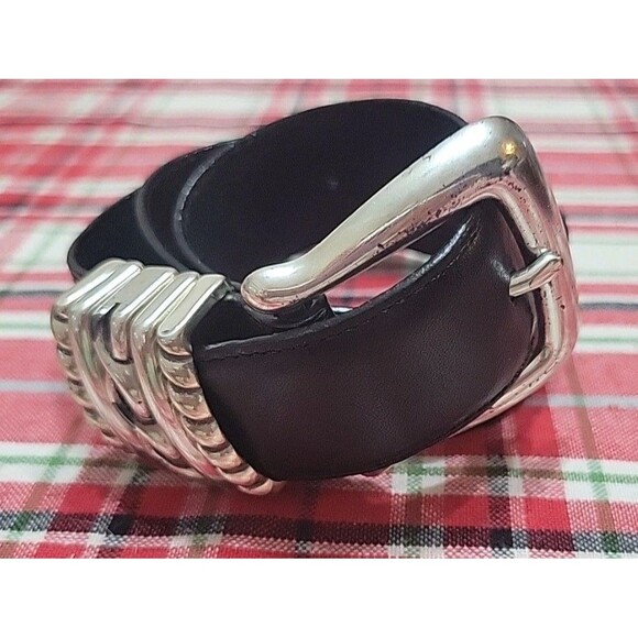 Brighton Black Leather Belt Silver Buckle Vintage Size Small 35603 main image 4